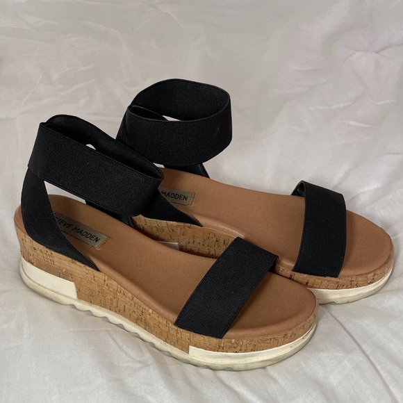 Steve Madden Bandi Elastic Cork Platform Wedge Sandal - Picture 3 of 6